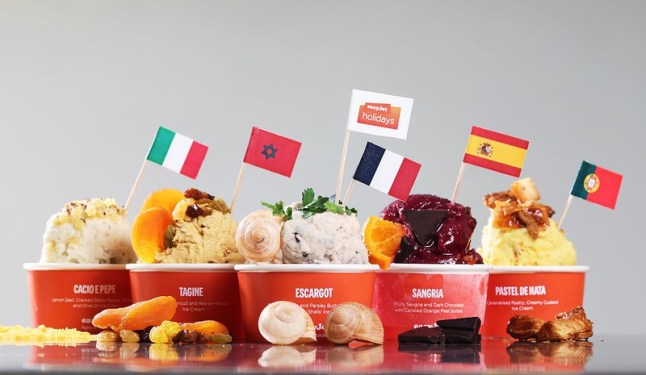 Tubs of flavoured ice cream, part of a limited edition ‘jet-lato’ range developed by easyJet and easyJet holidays to celebrate the opening of their new base at London Southend Airport. Picture date: Monday March 31, 2025. The flavours, which have been chosen to invoke the destinations which customers can now travel to, with flights and package holidays departing from Southend airport with the airline, include ‘Escargot’ (France – Paris) , ‘Spicy Tagine’ (Morocco – Marrakech) , ‘Cacio e pepe’ (Italy - Pisa), ‘Sangria and Chocolate’ (Spain - Alicante, Almeria, Gran Caria, Malaga, Palma, Reus, Tenerife) and ‘Pastel de Nata’ (Portugal – Faro).