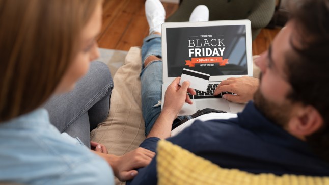 Black Friday promotion sale on laptop screen
