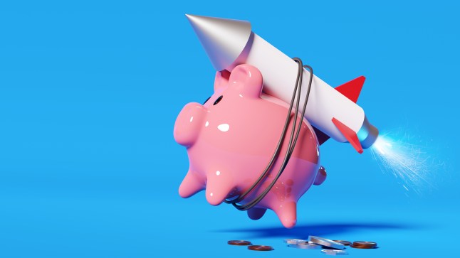 Piggy Bank With A Rocket Strapped To Its Back