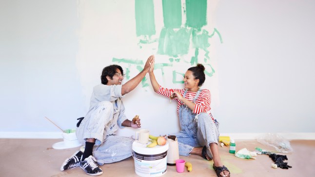 Couple taking break while renovating home.