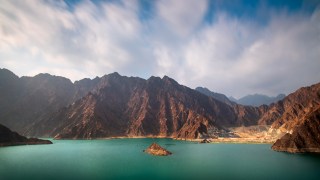 A stunning view of Hatta Lake in the Dubai emirate of UAE.