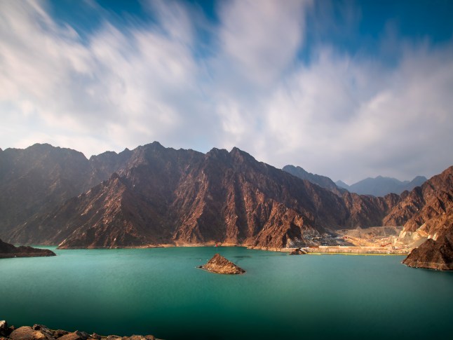 A stunning view of Hatta Lake in the Dubai emirate of UAE.