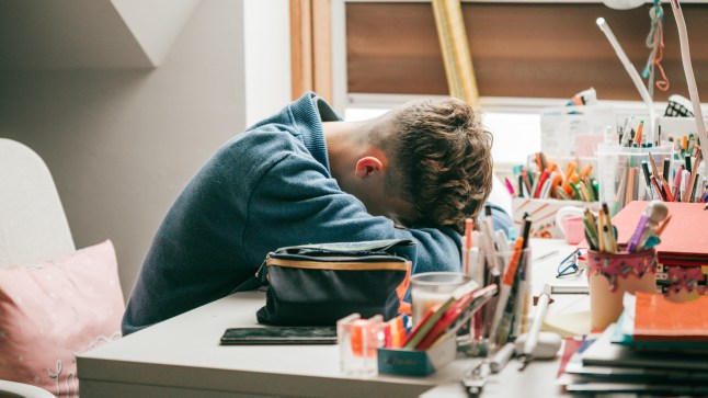 stressed student during home schooling pandemic alert