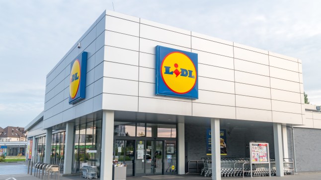 A Lidl supermarket view from outside with the sky in background