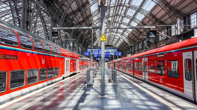 Regional trains of DB Deutsche Bahn at main railway station public transport in Frankfurt, Germany
