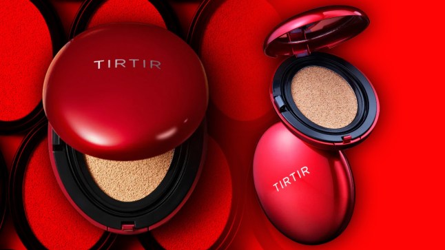 TIRTIR Mask Fit Red Cushion Foundation on a red background.
