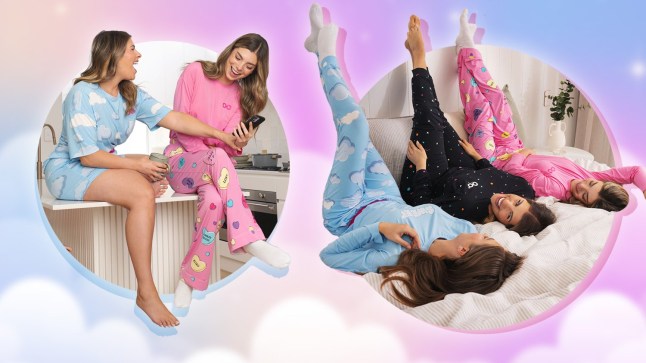 Models wearing Oodie pjs that are launching now.