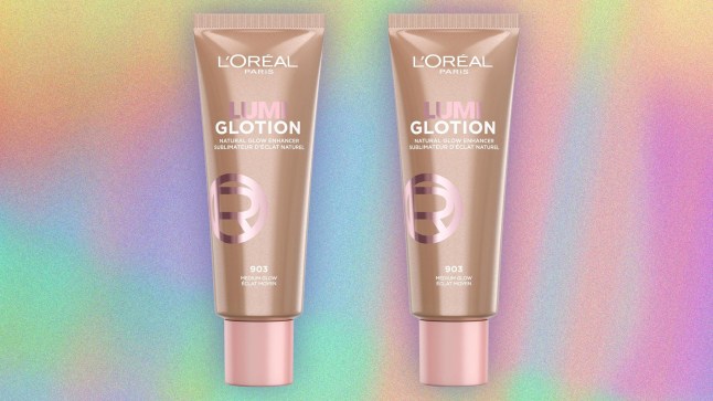 Two tubes of Glotion against a colourful background.