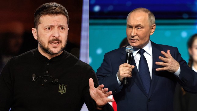 Zelensky on left and Putin on Right