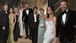 Compilation picture of The Beckham family in formalwear. Second picture shows Victoria and David together