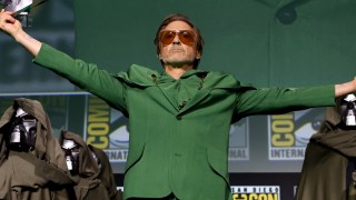 SAN DIEGO, CALIFORNIA - JULY 27: Robert Downey Jr. speaks onstage during the Marvel Studios Panel in Hall H at SDCC in San Diego, California on July 27, 2024. (Photo by Jesse Grant/Getty Images for Disney)