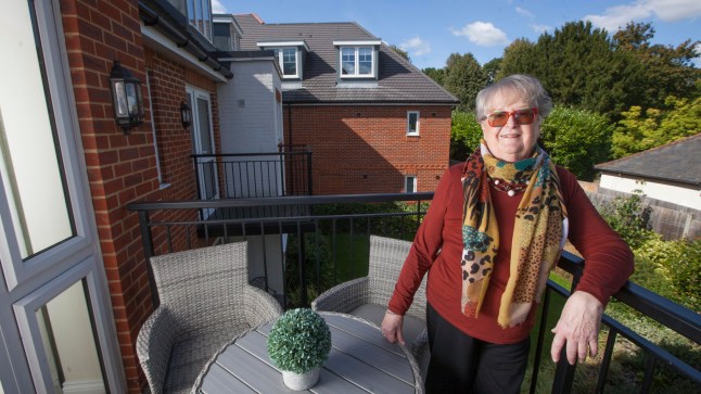 Gill Ross and her apartment at Wessex Lodge on London Road, Bagshot, Surrey are the subject of a What I Own feature. This picture shows Gill Ross on her balcony overlooking the private gardens. Pic: September 16th, 2024 by Ben Gurr / For Metro 07979 604343 bengurr@yahoo.co.uk