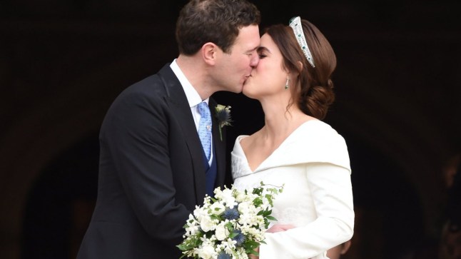 Wedding Of Princess Eugenie And Jack Brooksbank In Windsor Today .Kissing Leaving The Church. 12-October-2018 (Photo by Jeremy Selwyn/Evening Standard via Getty Images)