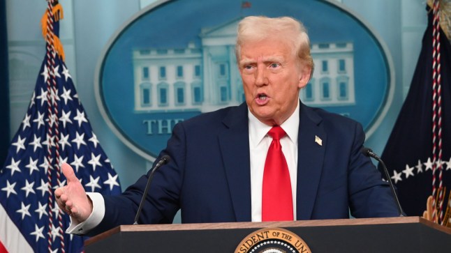 Mandatory Credit: Photo by KYLE MAZZA/Shutterstock (15126612j) President of the United States Donald J. Trump delivers remarks at a Presidential News Conference on the mid-air collision between a U.S. Army helicopter and an American Airlines Regional Jet that leaves no survivors in the James S. Brady Press Briefing Room at the White House in Washington, D.C., United States, on January 30, 2025. President Donald J. Trump Delivers Remarks At A News Conference On The Mid-Air Collision At The White House In Washington D.C, Washington d.c., United States - 30 Jan 2025