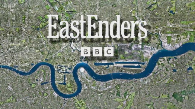EastEnders logo over the Thames.