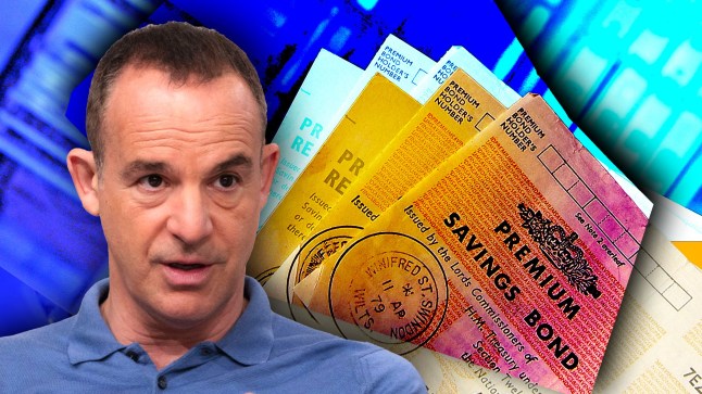 Martin Lewis and premium bonds paperwork on a colourful background