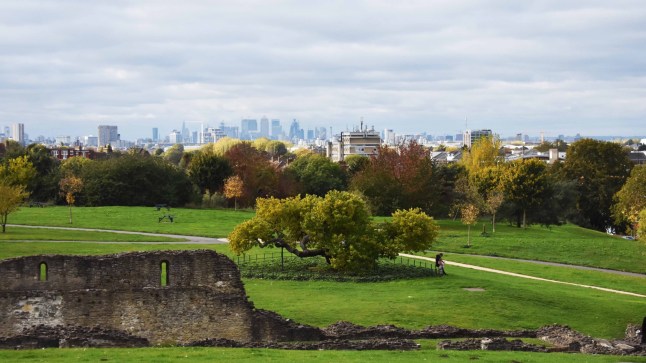 View towards central London from Lesnes Abbey in Abbey Wood.