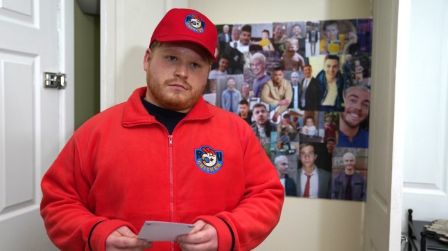 Tommy stands with a picture opposite a shrine of Joel in Hollyoaks