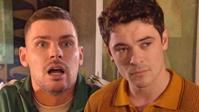 Ste looks shocked as Rex ponders in Hollyoaks