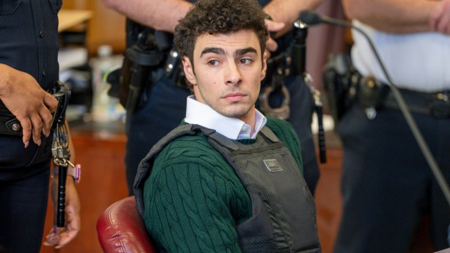 FILE - Luigi Mangione , accused of fatally shooting the UnitedHealthcare CEO Brian Thompson in New York City and leading authorities on a five-day search is scheduled, appears in court for a hearing, Feb. 21, 2025, in New York. (Steven Hirsch/New York Post via AP, Pool, File)