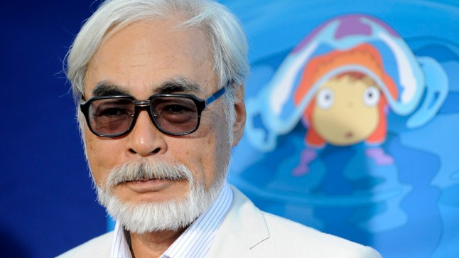 FILE - Hayao Miyazaki of Japan, director of the animated film "Ponyo," poses at a special screening of the film in Los Angeles on July 27, 2009. (AP Photo/Chris Pizzello, File)