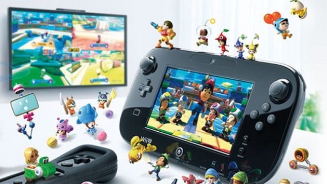 Nintendo Land key visual with characters playing around the Wii U GamePad and Wii Remote