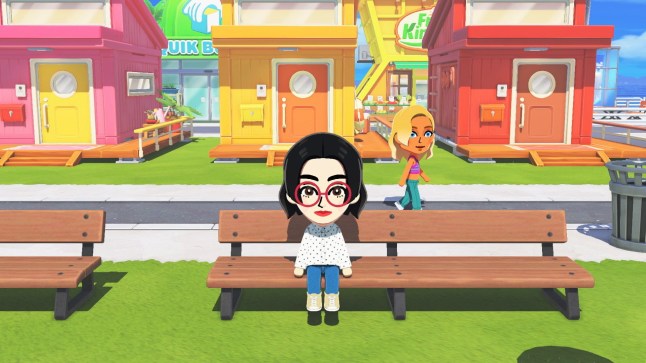 Tomodachi Life: Living The Dream screenshot of a girl sitting on a bench
