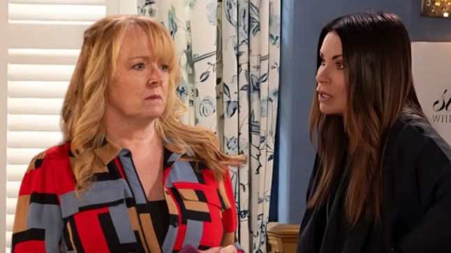 Jenny Connor and Carla Connor in the Rovers backroom in Coronation Street.