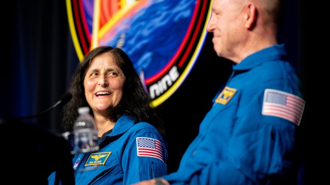 HOUSTON, TEXAS - MARCH 31: (L-R) Astronauts Sunita "Suni" Williams, and Barry "Butch" Wilmore speak during a news conference at the NASA Johnson Space Center on March 31, 2025 in Houston, Texas. Williams and Wilmore answered questions regarding their SpaceX Crew-9 mission and extended time on the International Space Station. The two astronauts were launched to the ISS aboard a Boeing Starliner spacecraft for a scheduled eight-day mission in June 2024. After spacecraft malfunctions the pair were directed to stay, prolonging the mission nine months. They returned to Earth on March 18 aboard a SpaceX Dragon spacecraft. (Photo by Brandon Bell/Getty Images)
